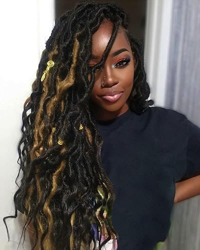 Miniatura 9 de Paquete combinado de 6 paquetes de 6 colores mixtos, pelo sintético de ganchillo Goddess para mujeres negras (5 paquetes 1B+ 1 paquete T1BBUG), 72