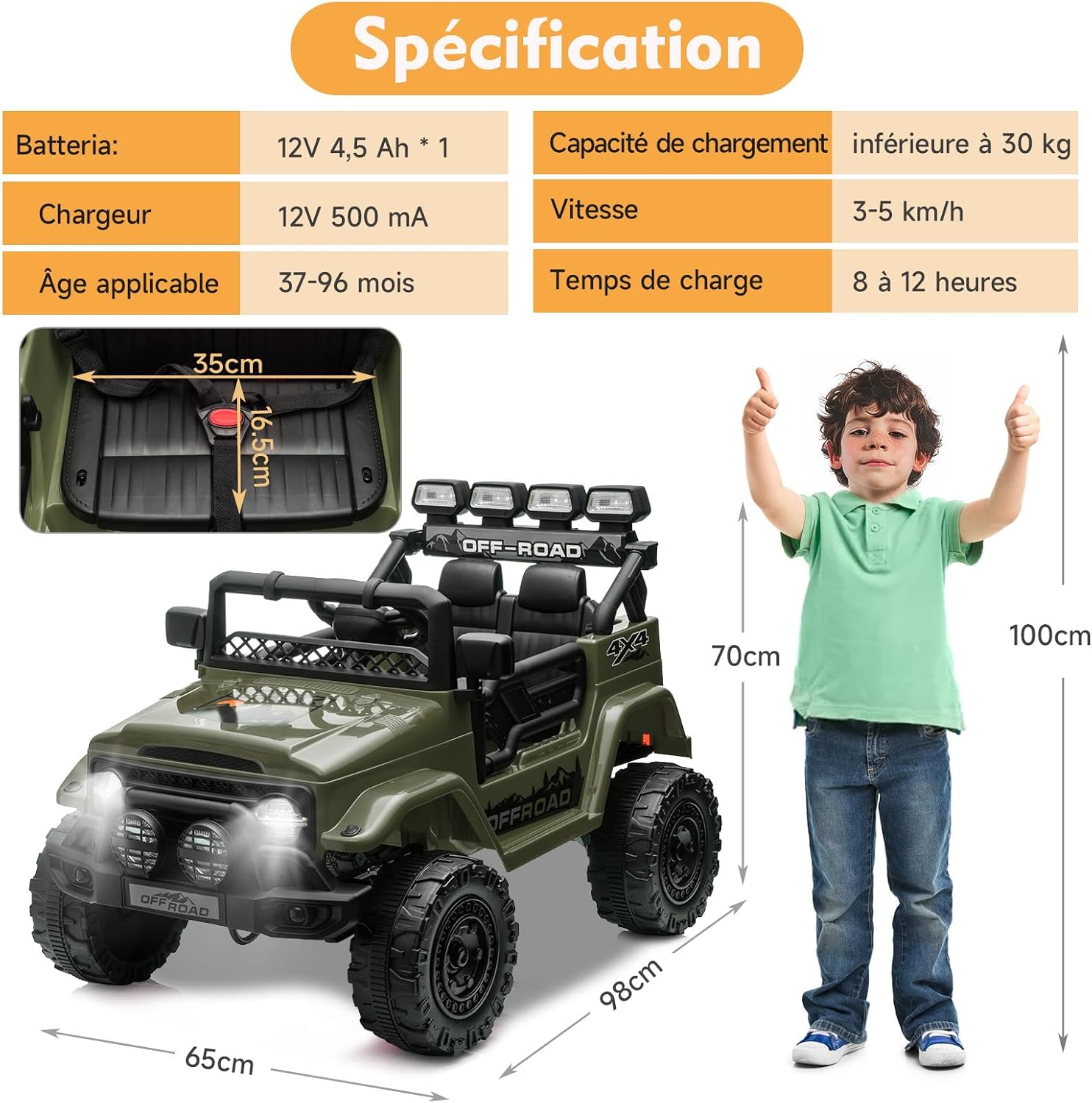 HAUSPROFI Children's Electric Car 12 V, Electric Car for Children with 2.4G Remote Control, LED, Bluetooth, Music, 3-5 km/h, Children's Electric Car for 3 Years and Above, Green