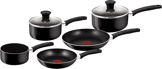 Tefal Delight Aluminium 5 Piece Non-Stick Pots & Pans Cookware Set, Black