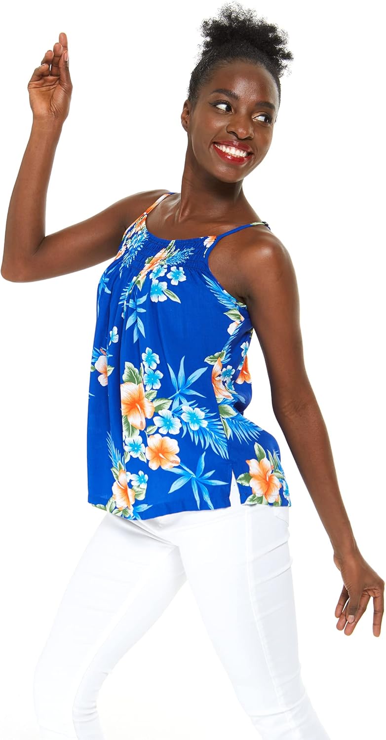 Hawaii Hangover レディース ハワイアン スパゲッティストラップトップ ハイビスカスブルー, ハイビスカスブルー, L