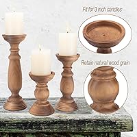 Vista 2 de Rustic Wooden Pillar Candle Holders Set of 3, 12'' 9'' 6'' Farmhouse Wood Candle Stand for Table Centerpieces, Vintage Tall Candleholders Fireplace