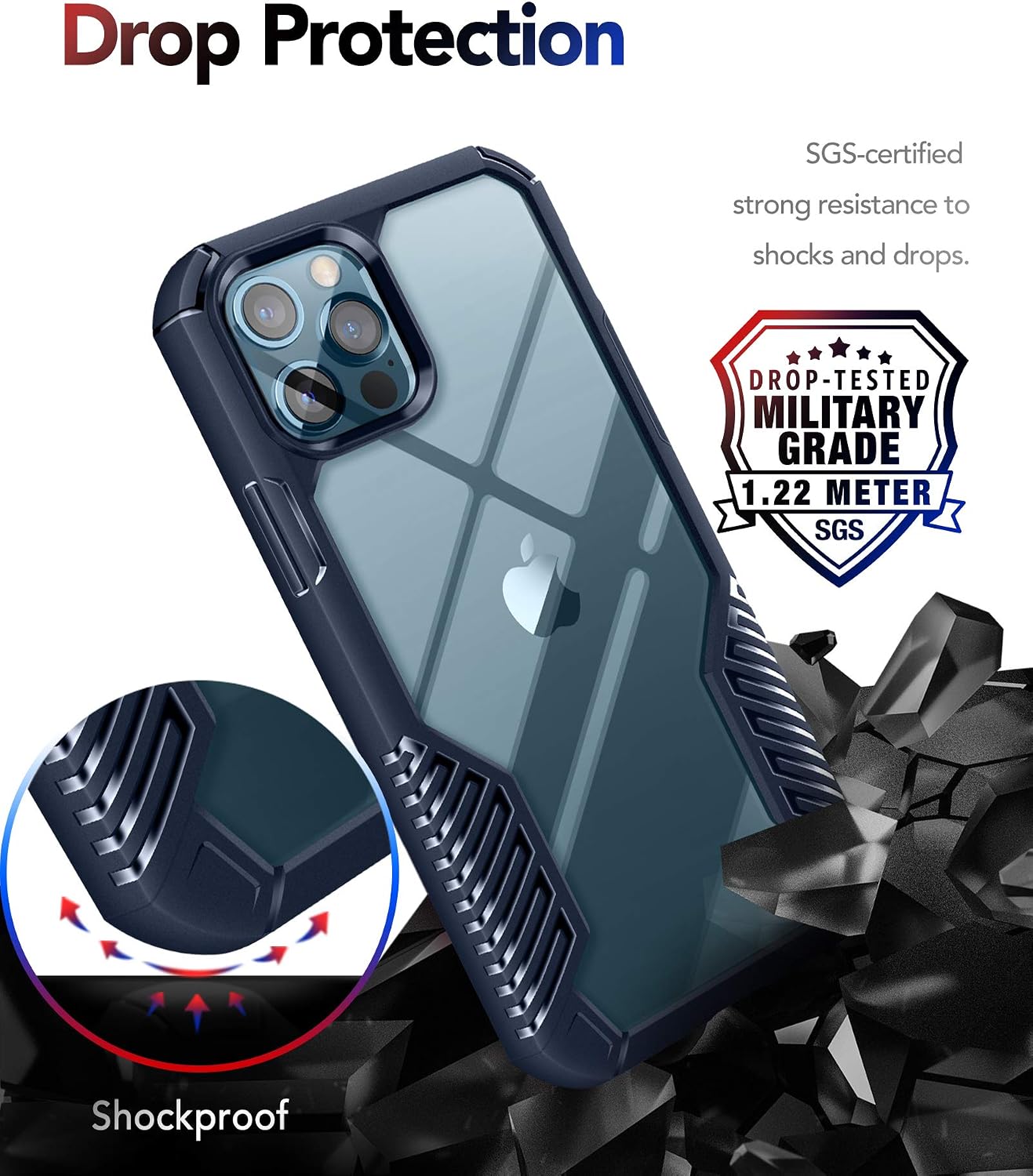 MOBOSI Vanguard Armor Compatible with iPhone 12 Pro Max Case, Rugged Cell Phone Cases, Heavy Duty Military Grade Shockproof Drop Protection Cover 6.7 inch 2021 - Blue