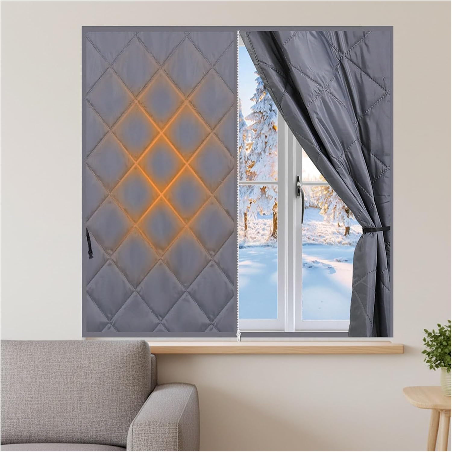 Insulated Window Curtains for Winter Window Insulation Kit 32" 48" 58" 79" Thermal Windows Cover for Bedroom Attic RV Garage Winterizing Insulation Blanket(Gray,W 43 x H 43 in)