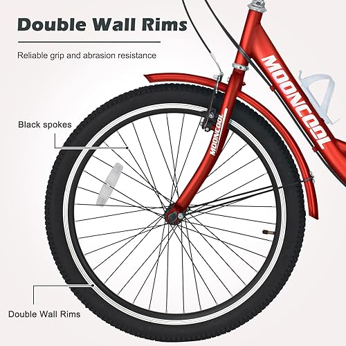 Vista 26 de H&ZT Triciclo para adultos, bicicleta de 3 ruedas, triciclo crucero, con engranaje de 7 velocidades, mango de freno de estacionamiento, escalón