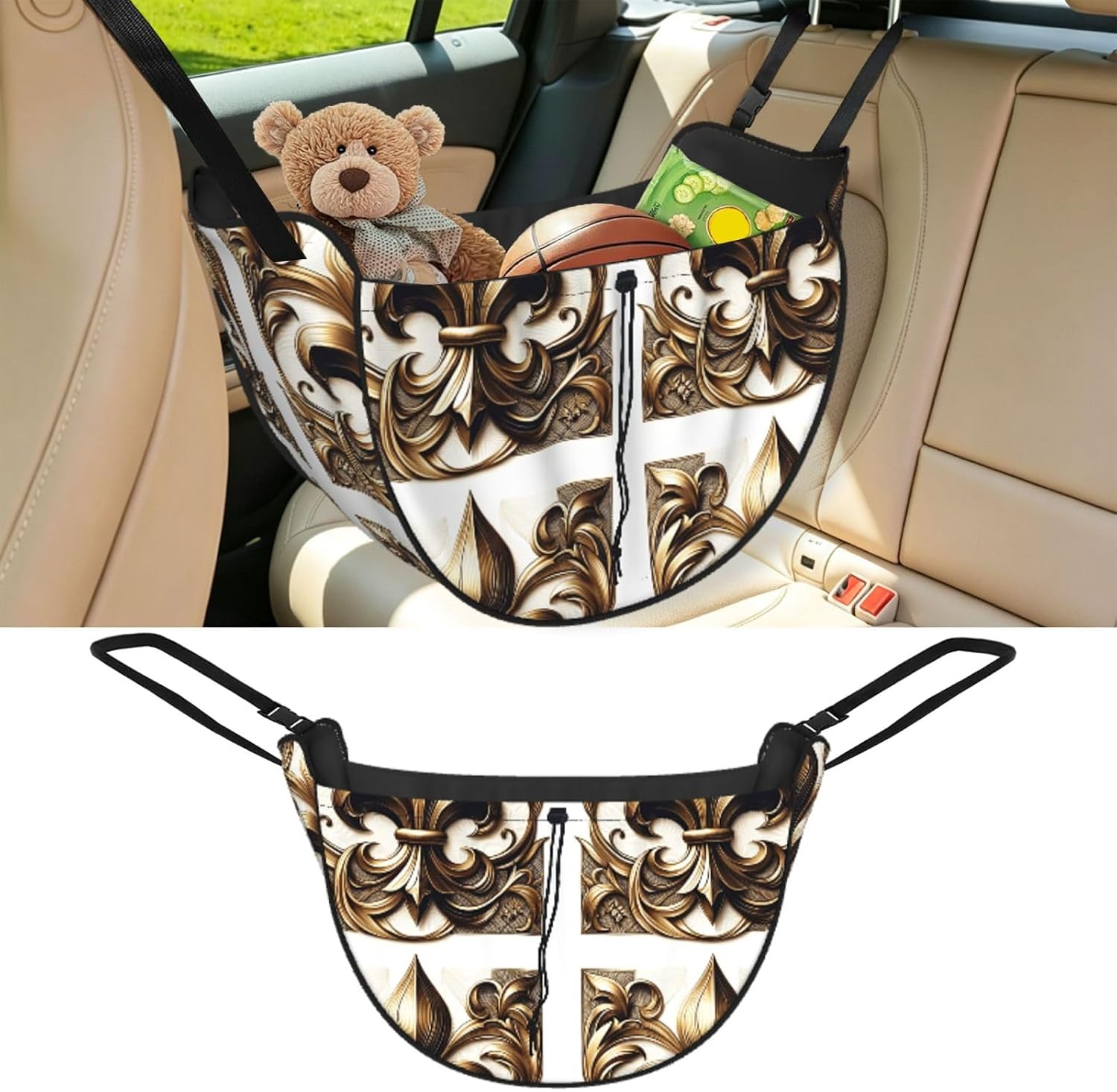 Augenstern Fleur-De-Lis-Retro-Gold Car Backseat Organizer Bag For Road Trips