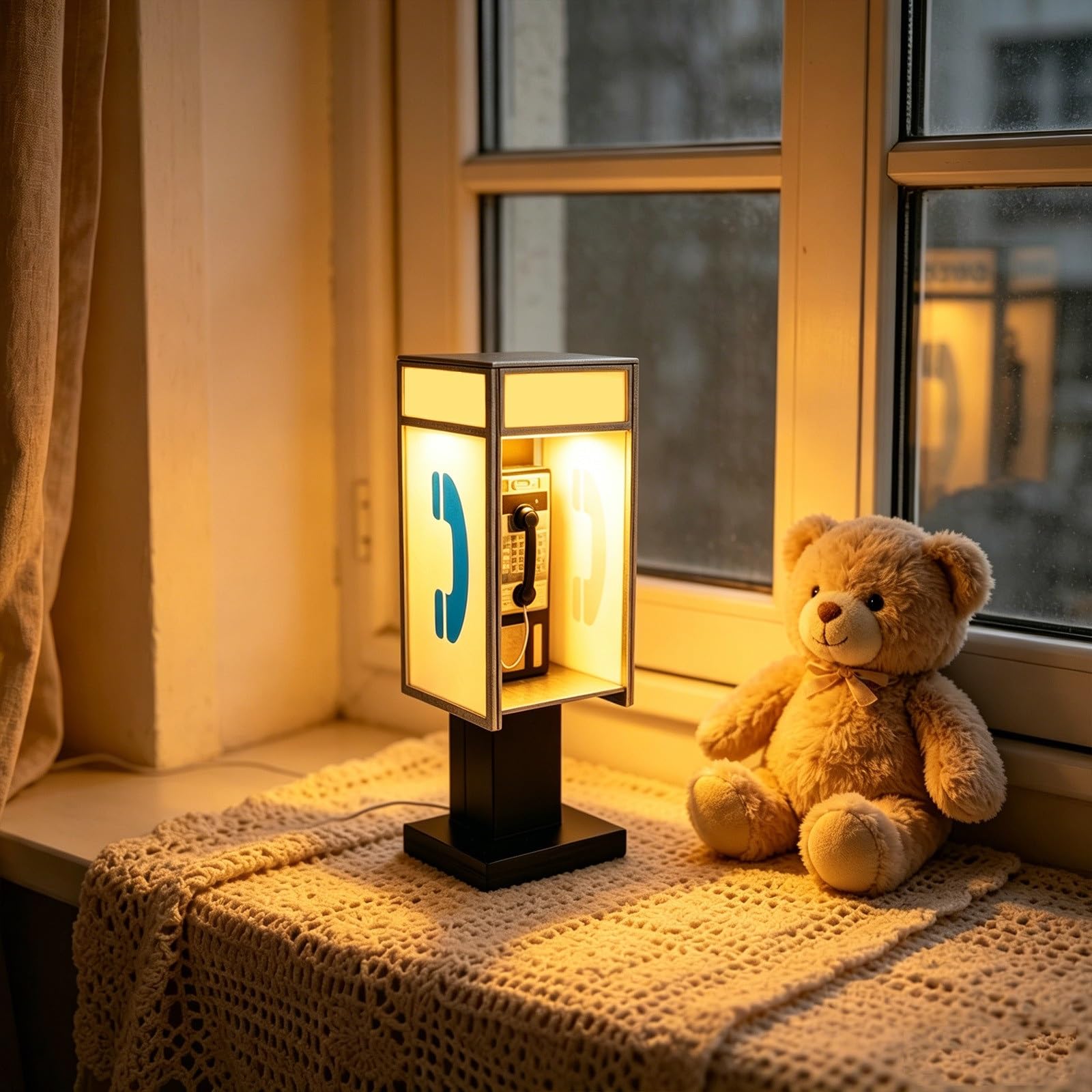 Vintage Phone Booth Lamp, Retro Telephone Booth Table Lamp, Touch Dimmable LED Night Light for Bedroom Office Home Decor Desk