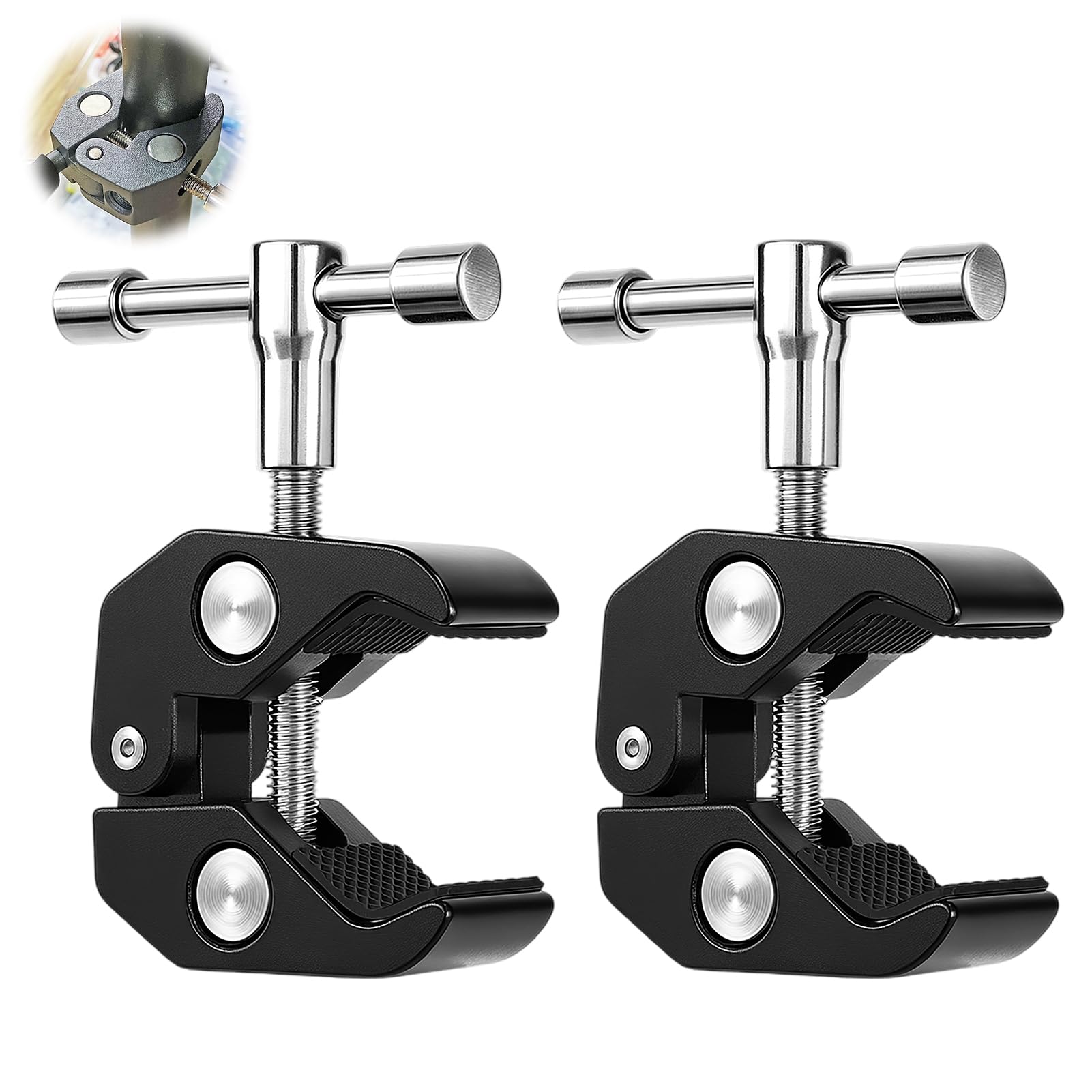 Lot de 2 Super Clamps pour appareil photo, Super Clamp avec bras magique, support de serrage universel pour filetages 1/4 et 3/8 pouces, alliage d'aluminium robuste, pinces antidérapantes pour apparei
