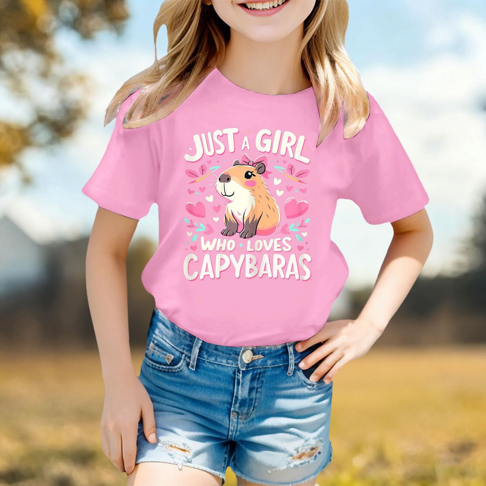 Generico Maglietta Casual a Maniche Corte con Grafica di Capibara per Ragazze, Morbida e Comoda, vestibilità Ampia per Il Gioco Quotidiano e Abbigliamento Elegante Bambini con Scollo Rotondo.