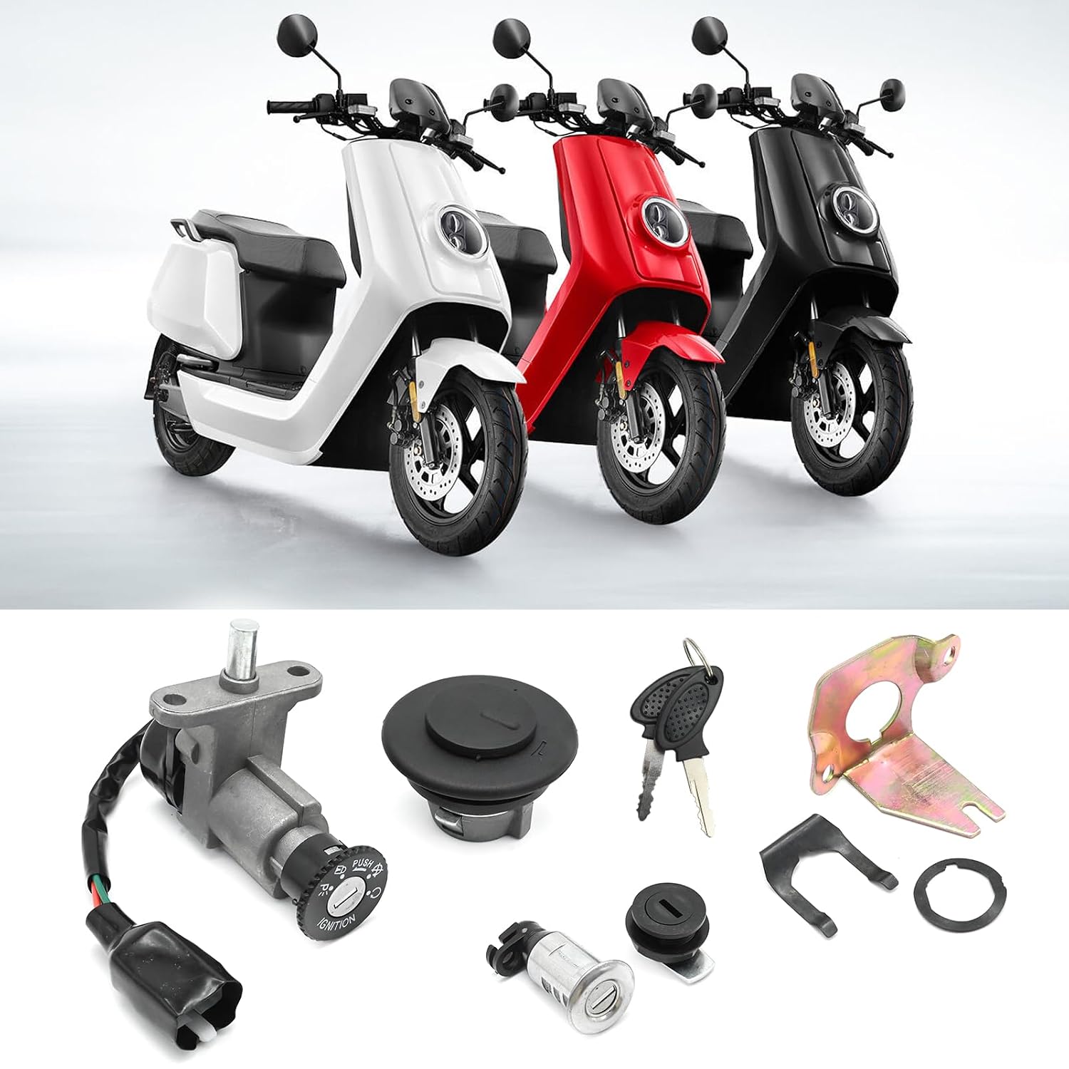 Ignition Switch Lock Cylinder with Key Kit, Ignition Starter Switch Replacement for B08 B09 Chinese Scooters Mopeds