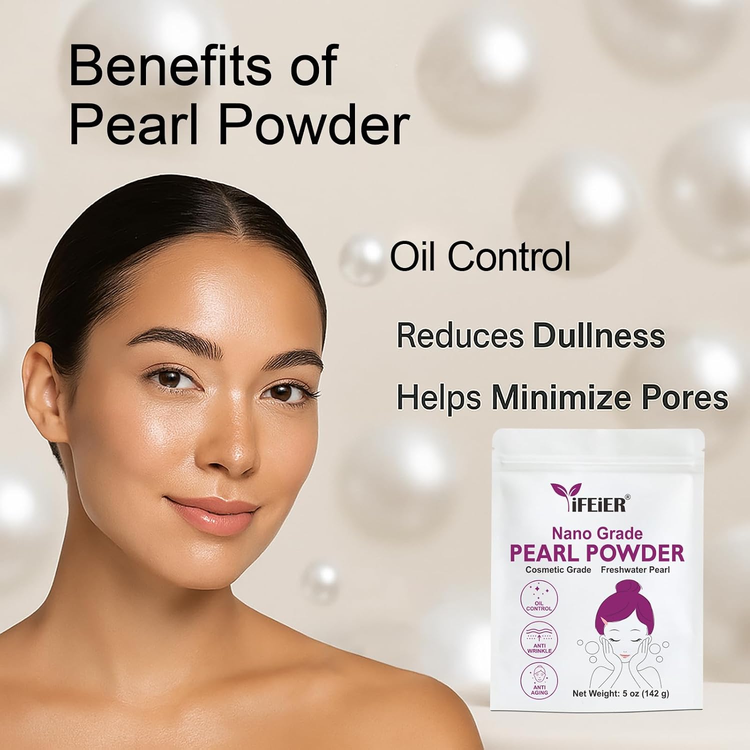 iFEiER Pure Freshwater Pearl Powder for Skincare and Homemade Cosmetics Grade. 5oz(142g) Ultra Fine Natural and Oranic crushed Pearl Powder for making soap, makeup | DIY lotions | creams | face mask