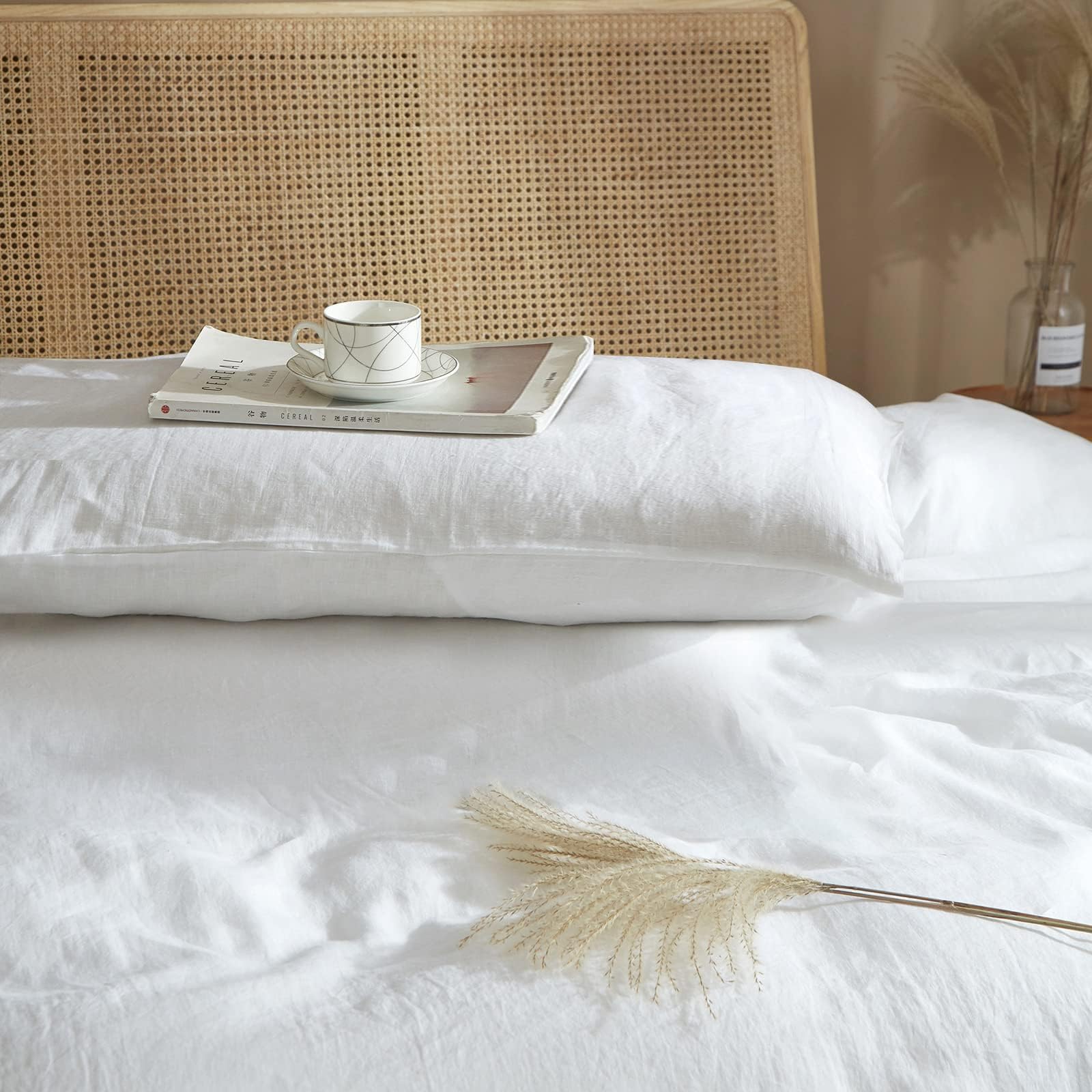 HYPREST 100% French Linen White Body Pillow Cover, Stone Washed Flax Linen Body Pillow Cover 20x54, Super Soft Breathable Cooling Moisture-Absorbing Bed Pillow Cover Envelope Design