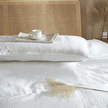 HYPREST 100% French Linen White Body Pillow Cover, Stone Washed Flax Linen Body Pillow Cover 20x54, Super Soft Breathable Cooling Moisture-Absorbing Bed Pillow Cover Envelope Design