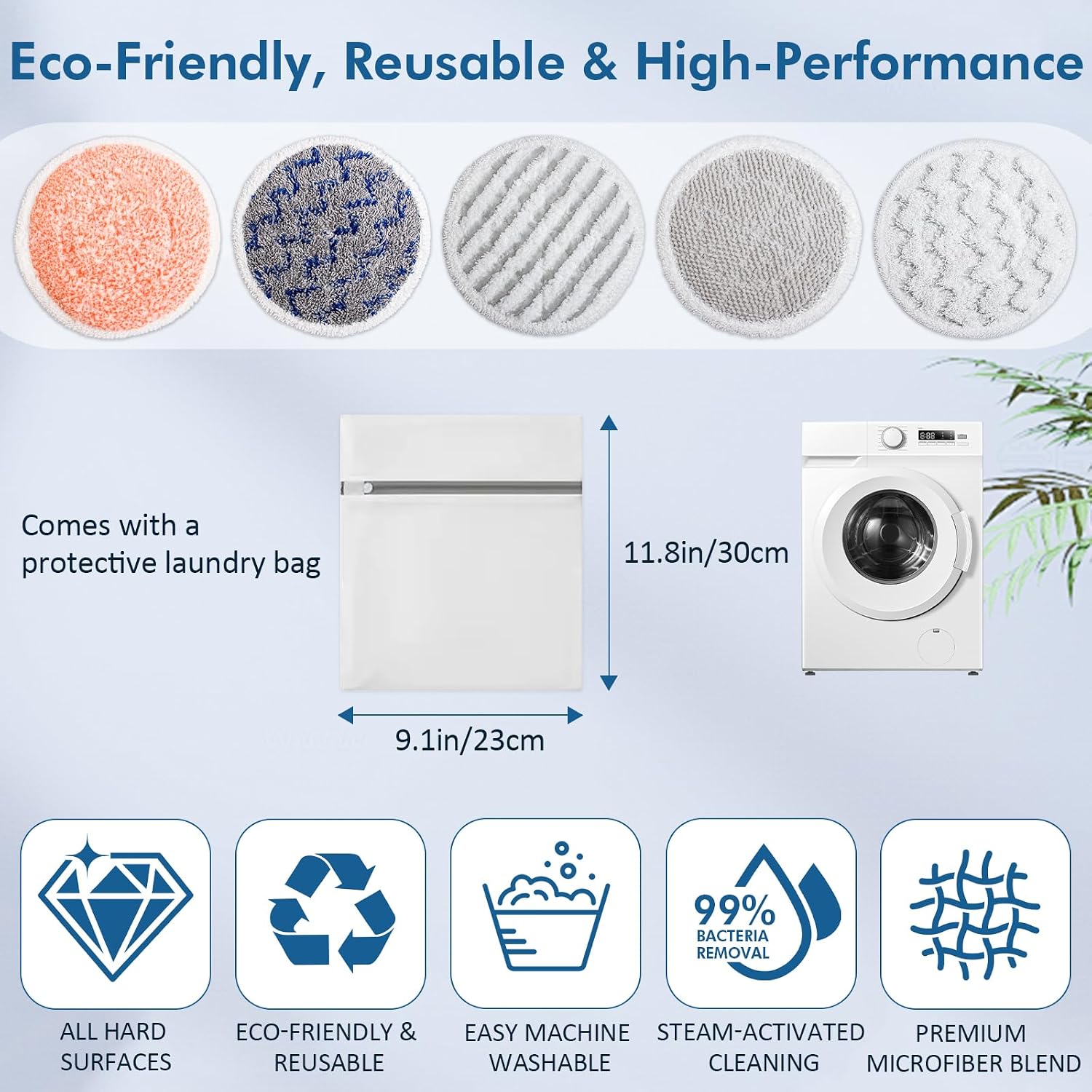 10-Pack Steam Mop Pads Compatible with Shark S8201 S7001 S7201 S7000, with 1 Bonus Laundry Bag, Washable Microfiber Dirt Grip Replacement Pads for Hardwood Tile Laminate Floors