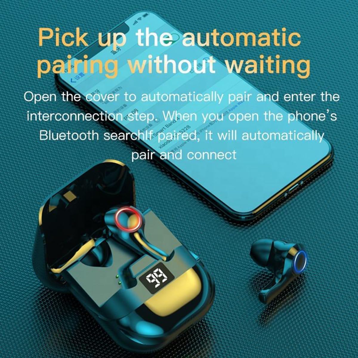 Wireless Earbuds Bluetooth Headphones Smart Touch,Waterproof and Sweatproof HiFi Sound in-Ear Painless Low Latency Gaming Headset with LED Screen with Breathing Light White