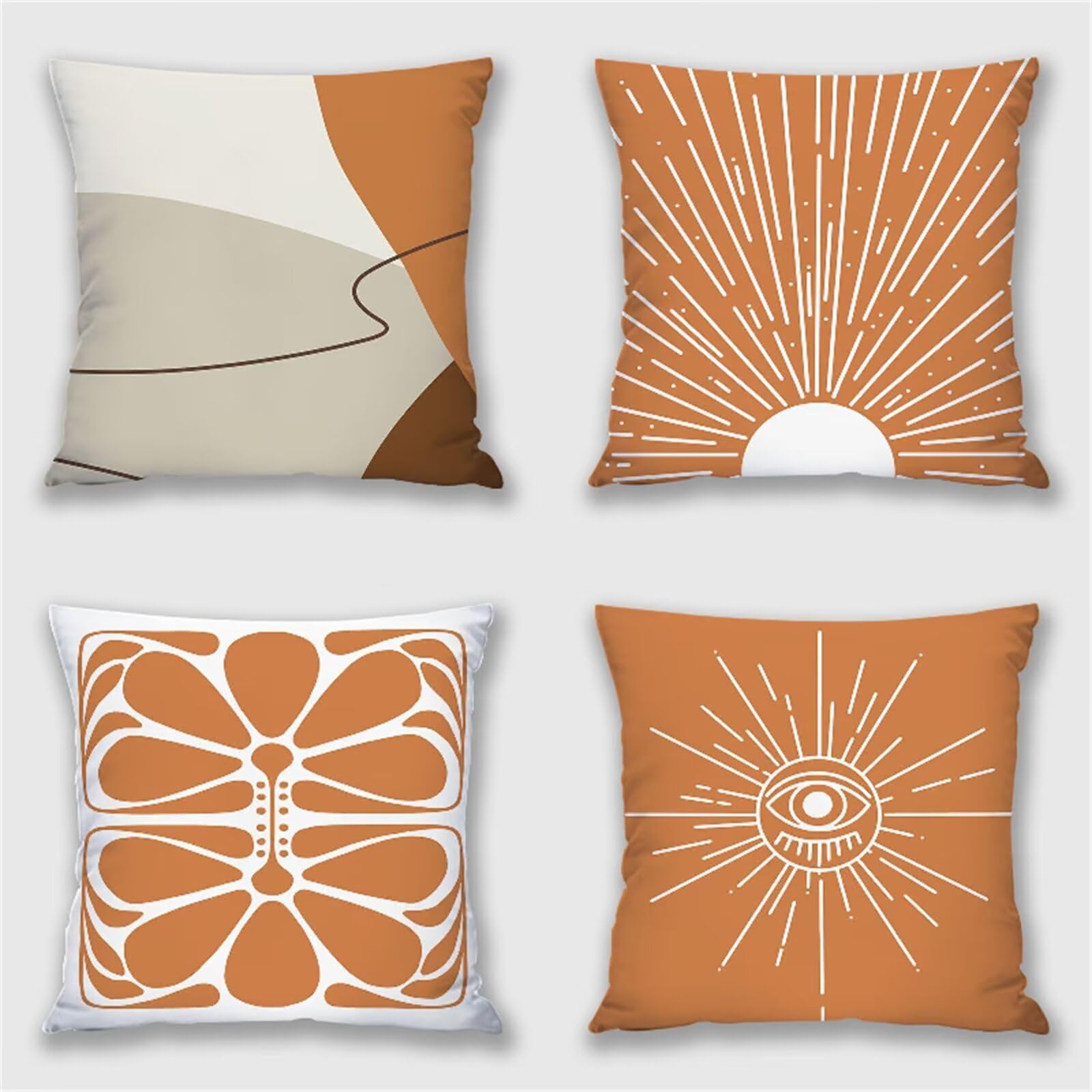Poszewki na poduszki 28 x 28 cali, zestaw 4 sztuk w stylu boho, nordycki pomarańczowy, dekoracyjne, miękkie, kwadratowe, na kanapę, do sypialni, na zewnątrz, do domu, biura, samochodu, dekoracja ML-559