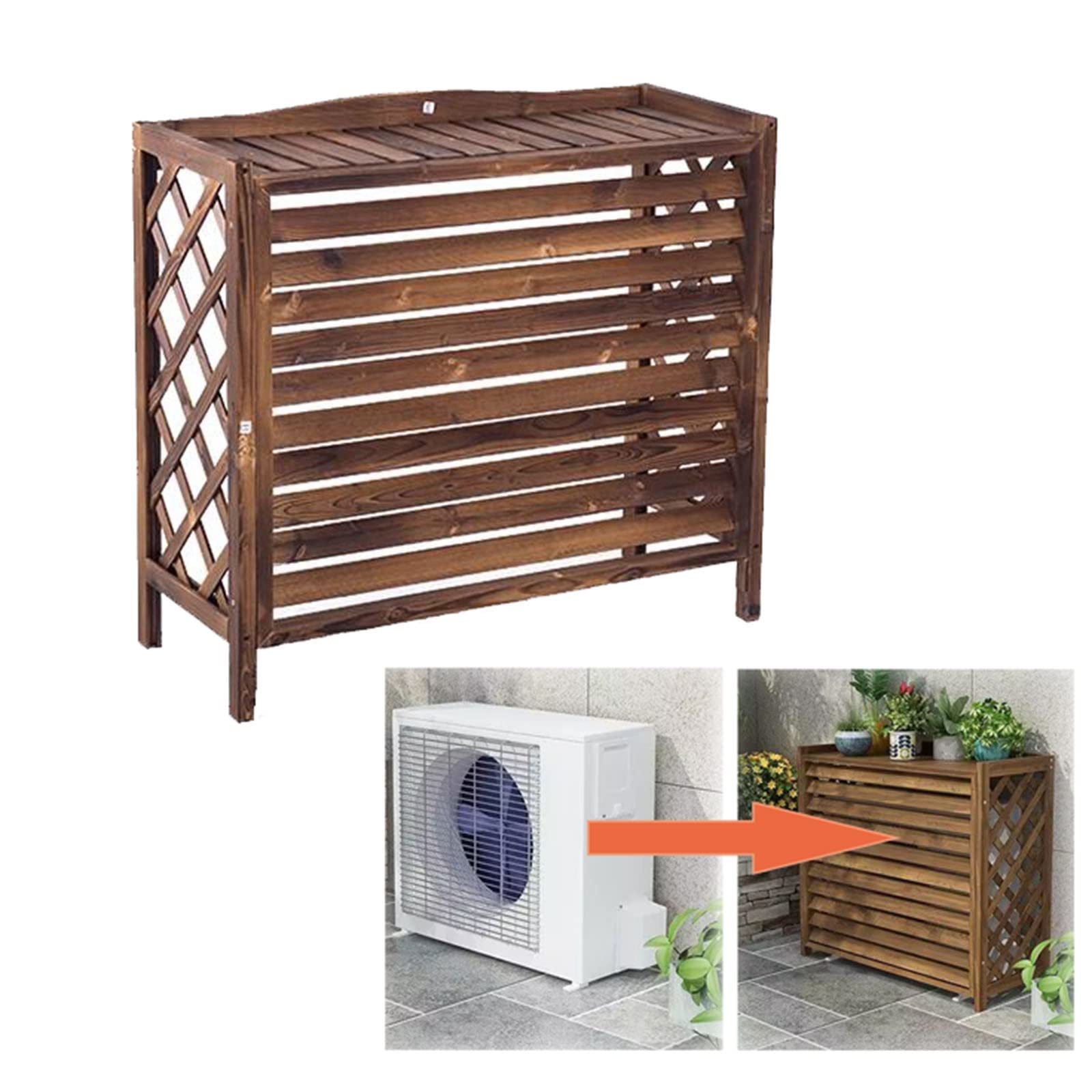 Cache Climatiseur Exterieur Imperméable Housse En Bois Massif Pour Climatisation Couverture De Climatiseur En En Bois Massif Support De Fleurs Climatiseur Cache Pompe À Chaleur ( 68x45x23cm : L81xW32x