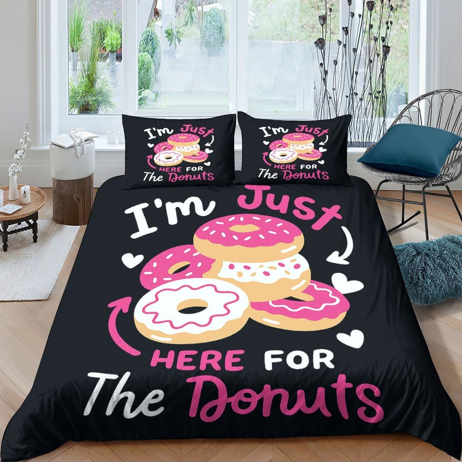 Ctjqhvkz Style-6 3D Printed Donut Cartoon Fitted Sheet Microfiber Soft Black Fun Slogan Bed Cover For Bedroom Guest Room Decor Single（135X200cm）
