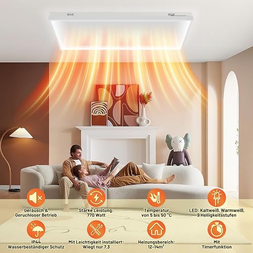 Peviasot Chauffage infrarouge 770 W, plafonnier LED, Wifi/App, télécommande - 7