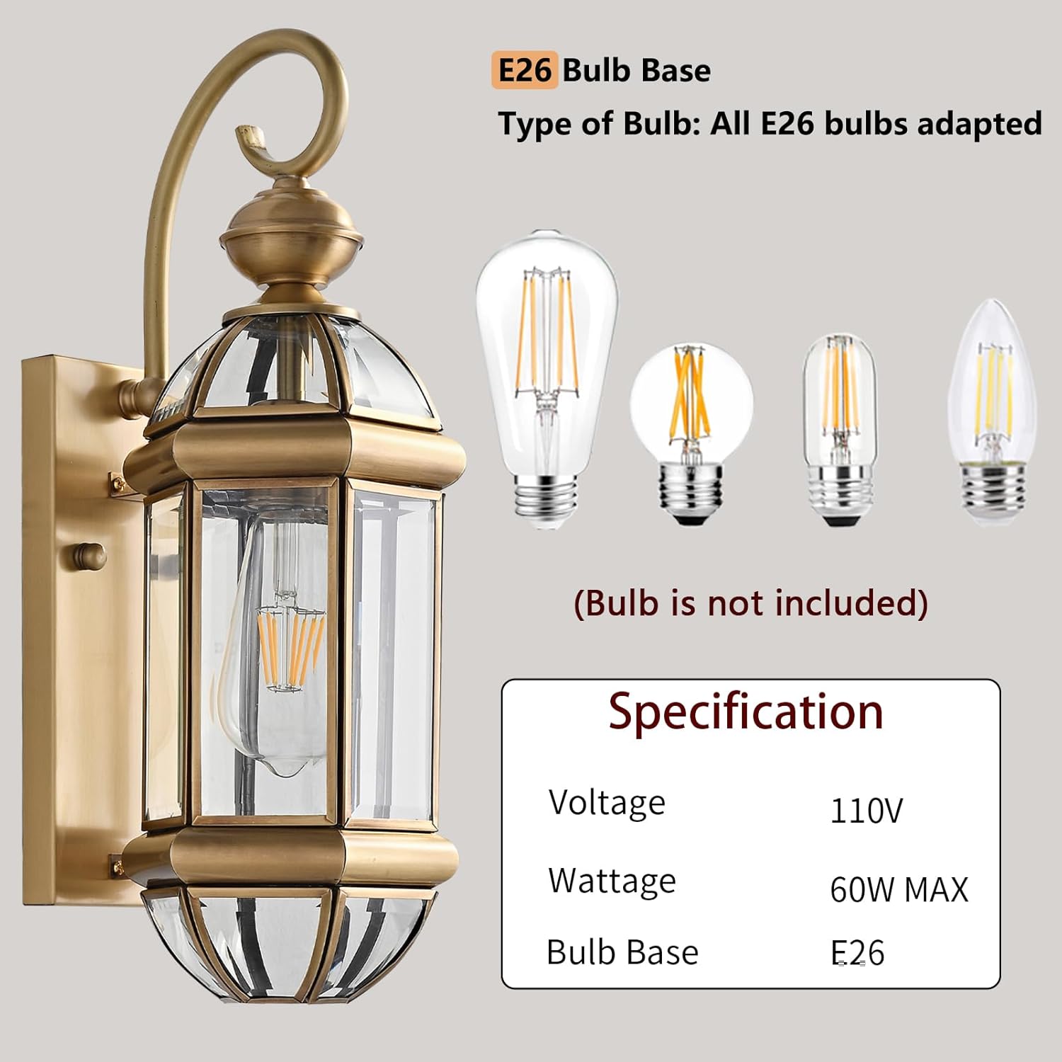 Milaii 17" H Copper Brass Outdoor Wall Light Exterior Lantern Gold Light Fixtures Outside Porch Lights IP65 Waterproof Paito Wall Mount Lighting for House