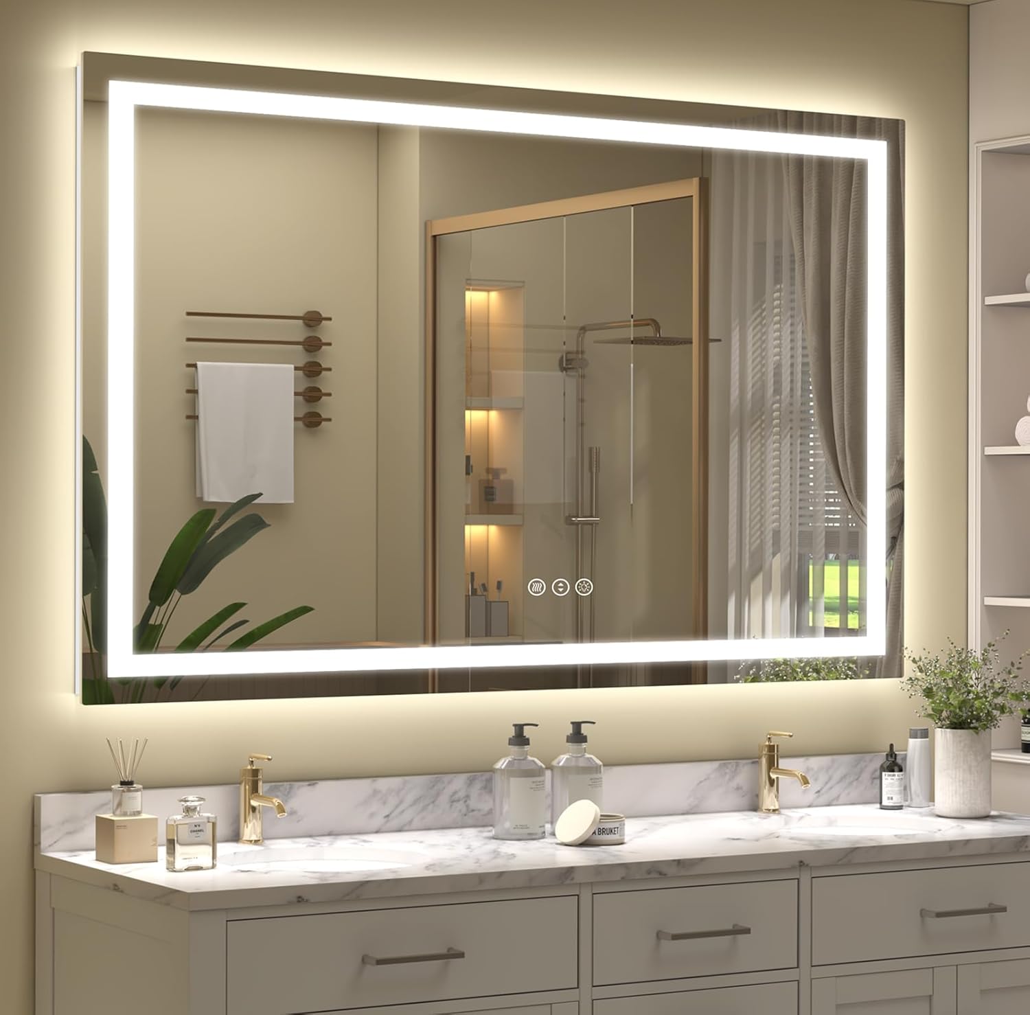 60x 40 Inch Lighted Bathroom Mirror for Wall, LED Illuminated Vanity Mirror with Lights, Dimmable, Anti-Fog, ETL Listed (Backlit and Front Lighted) 60"L x 40"W