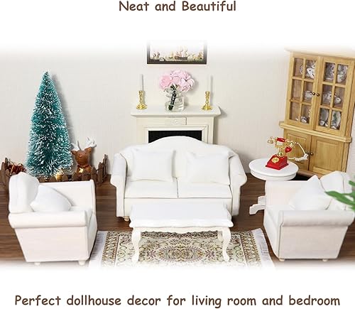 Miniatura 6 de Sofá de casa de muñecas, muebles en miniatura, sofá con almohadas para sala de estar, decoración de escritorio, sofá de tela, mini accesorios para
