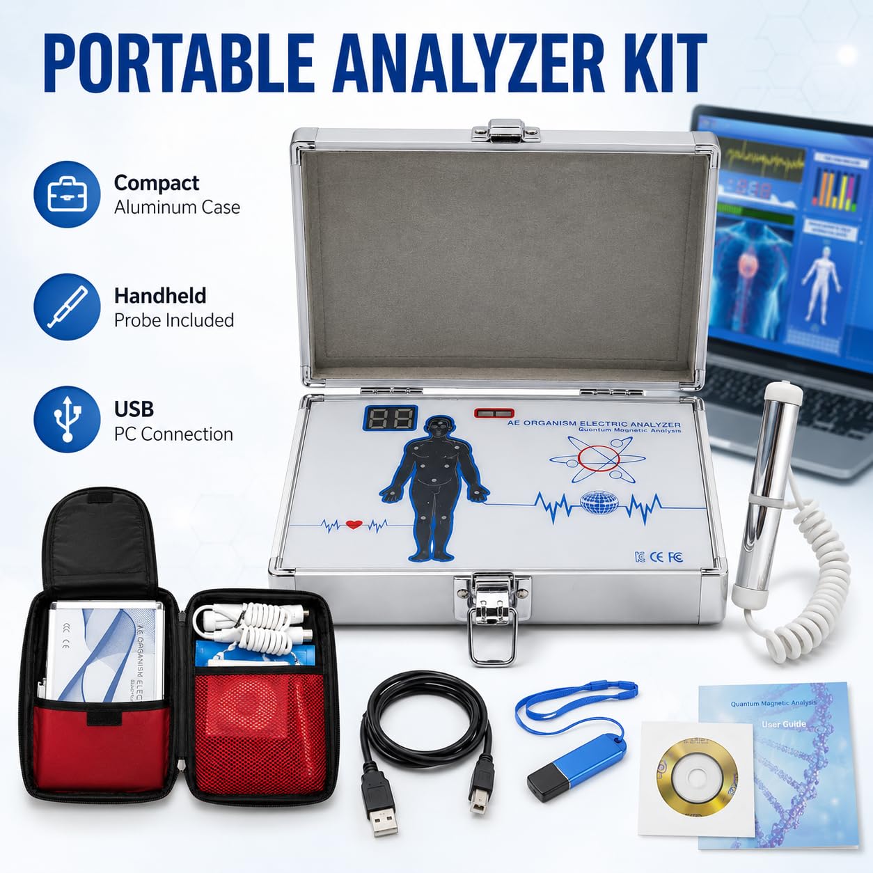 Analizzatore di bio-risonanza portatile per cliniche benessere e saloni di bellezza, rapporto dati sulla salute del corpo compatibile con Windows per casa e ufficio, fitness tracker