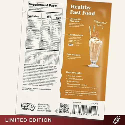Vista 2 de Keto Chow Jengibre Batido en Polvo de Reemplazo de Comida Keto Comida Completa Nutricionalmente Comida Keto Baja en Carbohidratos Delicioso