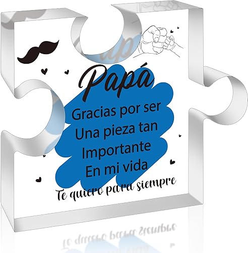Regalos de cumpleaños para papá en español de Yopyame - Placa acrílica de rompecabezas para decoración de escritorio de oficina Recuerdo Peso de