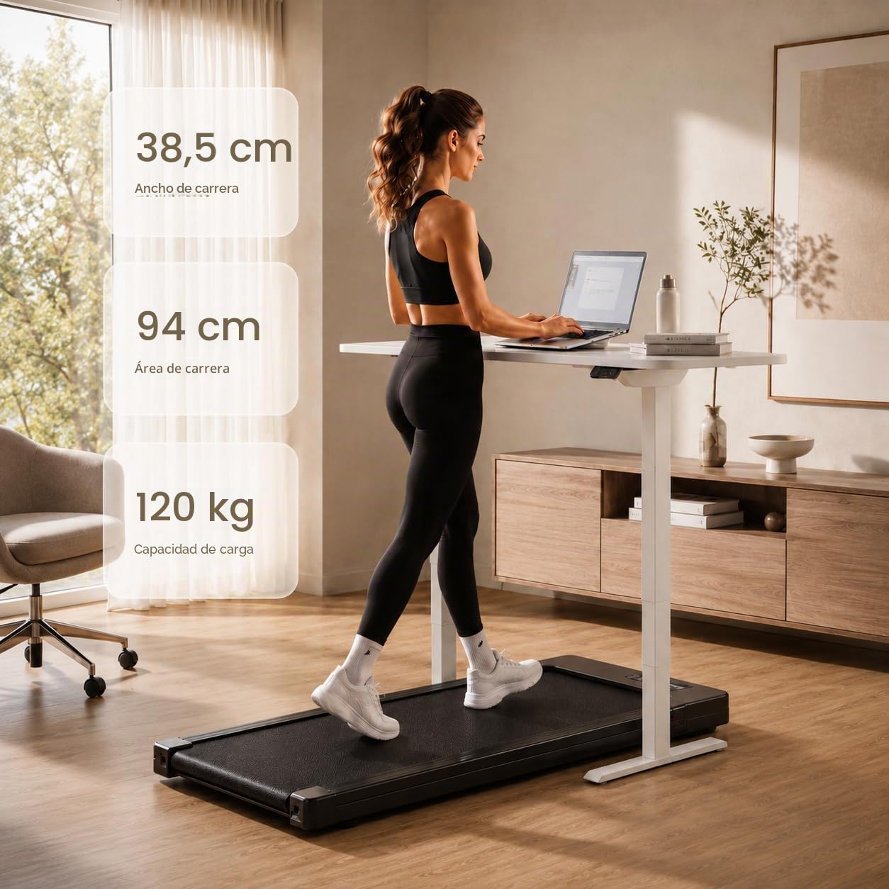 Cinta de correr para el hogar y la oficina - Bicicleta estática compacta, superficie silenciosa, diseño plegable, ahorra espacio para el ejercicio diario