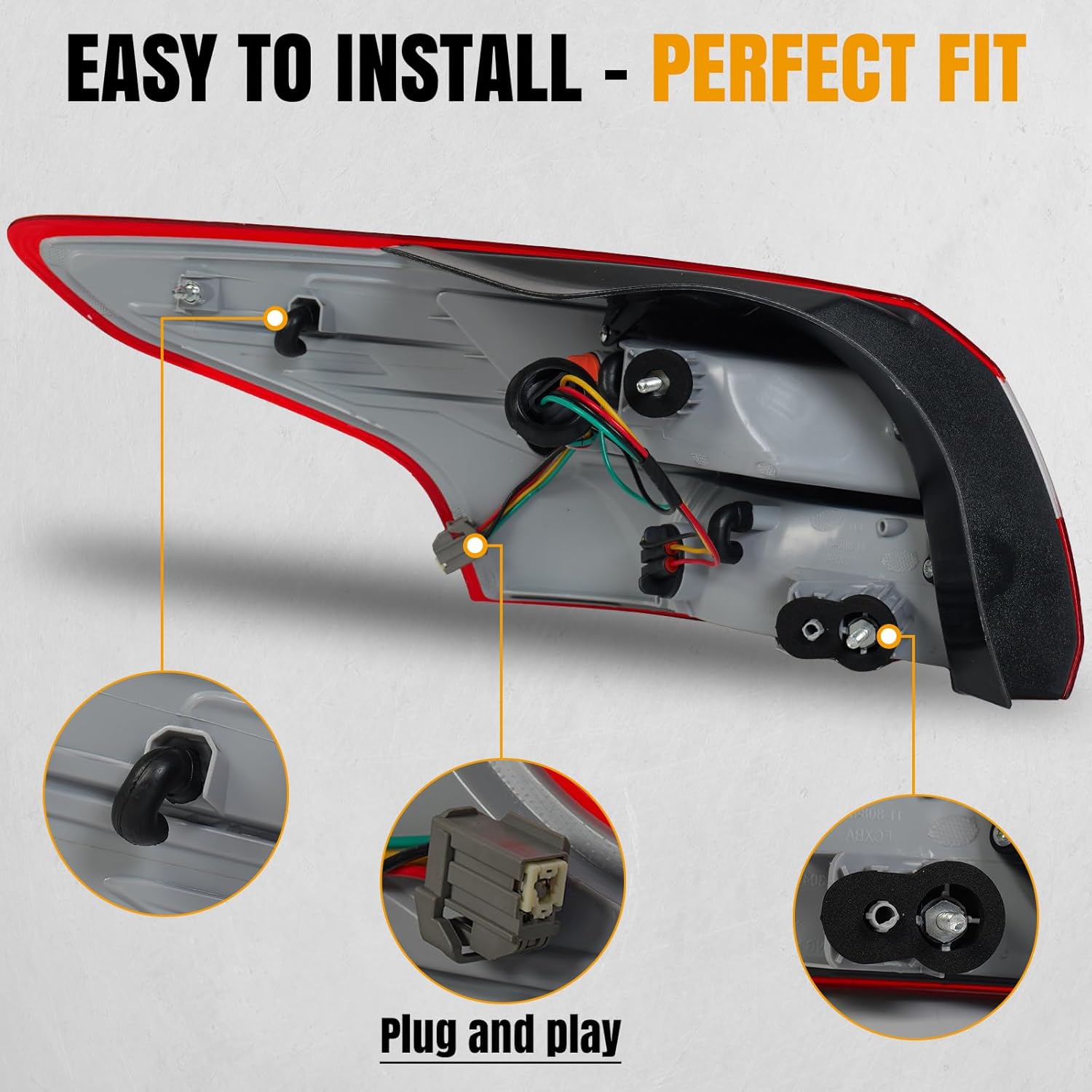 Right Tail Lights Assembly Fit for 2012 2013 2014 Ford Focus 4-Door Sedan,Taillamp Rear Brake Tail lamp Passenger Side Red Lens with Bulb Replace for FO2819151