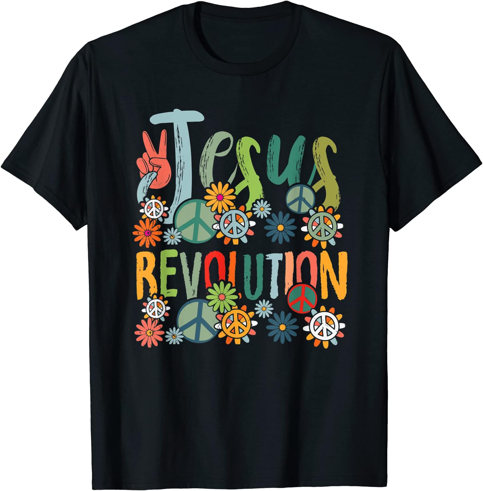 Jesus Revolution Faith Groovy Flower Peace SignJesus Revolution Faith Retro Groovy Flower Peace Sign T-ShirtOEKO-TEX STANDARD 100