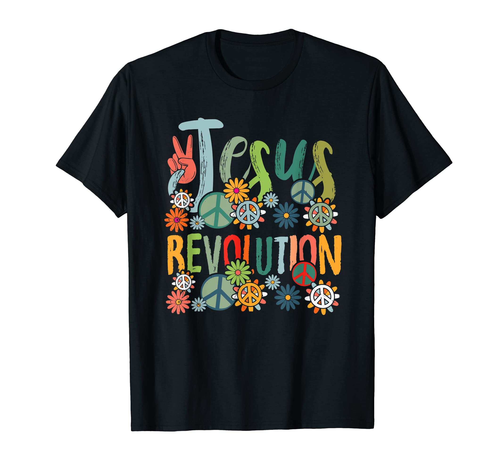 Jesus Revolution Faith Groovy Flower Peace SignJesus Revolution Faith Retro Groovy Flower Peace Sign T-ShirtOEKO-TEX STANDARD 100