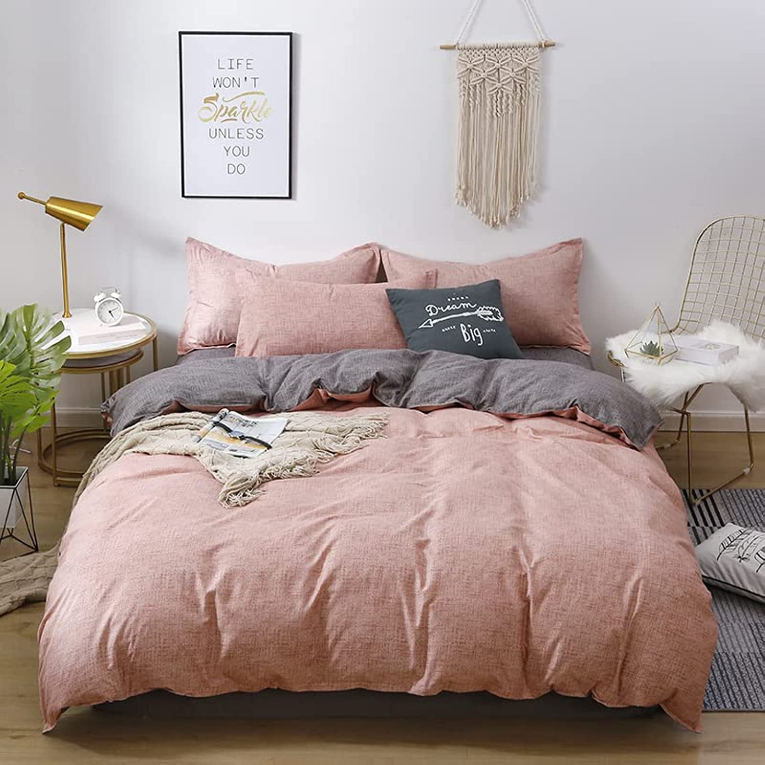 SMART_FUTURE Duvet Cover Set Comforter Set of Duvet Cover (220x240cm), Flat Sheet & 2 Pillow Cases for Super King Size Bed (Pink)
