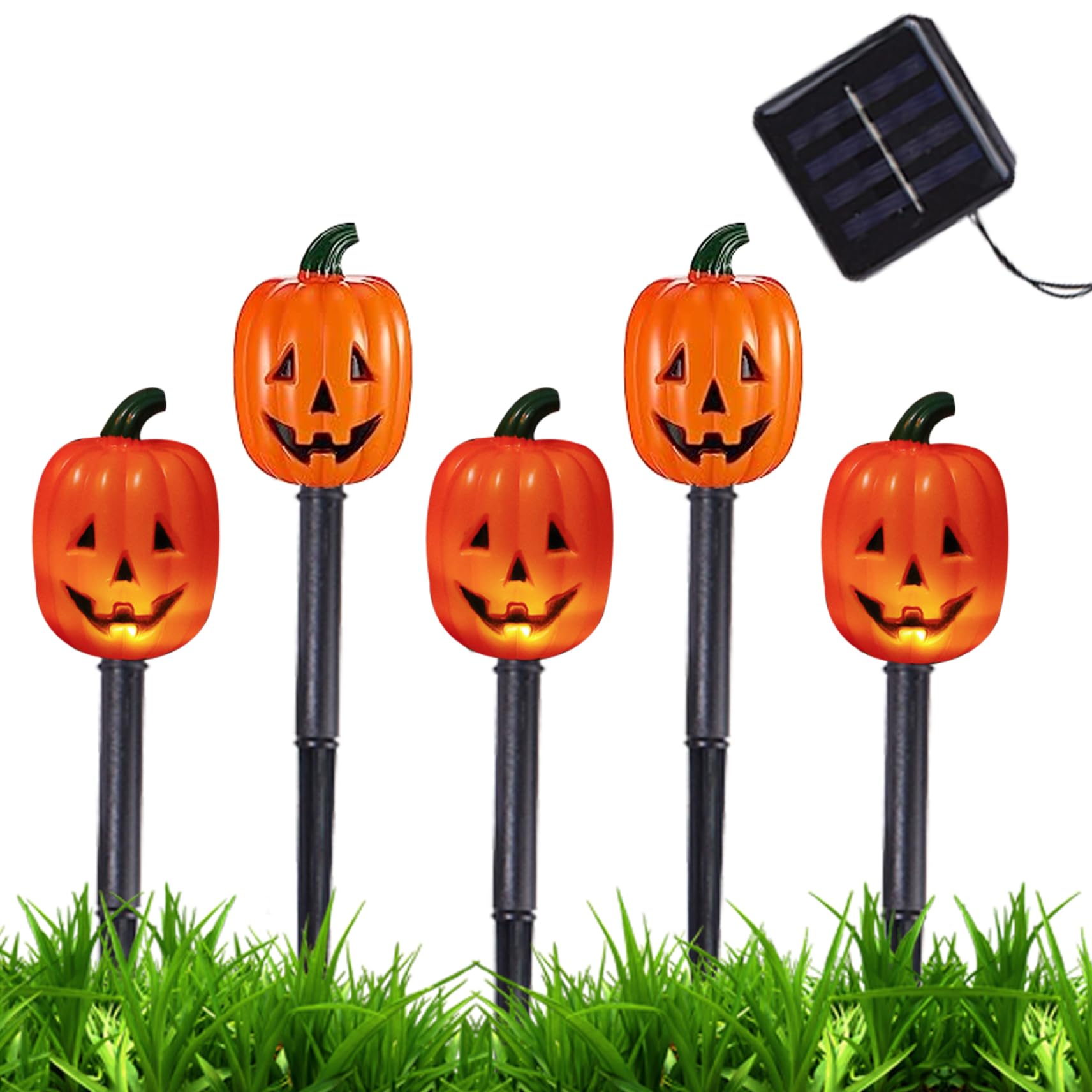 CNAFGBGG 5PCS Solar Pumpkin Pathway Lights and 1PC Solar Panel Light up Pumpkin with Stakes for Walkway Yard Driveway Lawn Garden Decor Style2..
