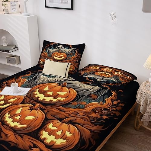 Miniatura 73 de Sábanas de murciélago tamaño individual – Juego de sábanas de Halloween para niños y niñas, juego de sábanas en blanco y negro, microfibra suave