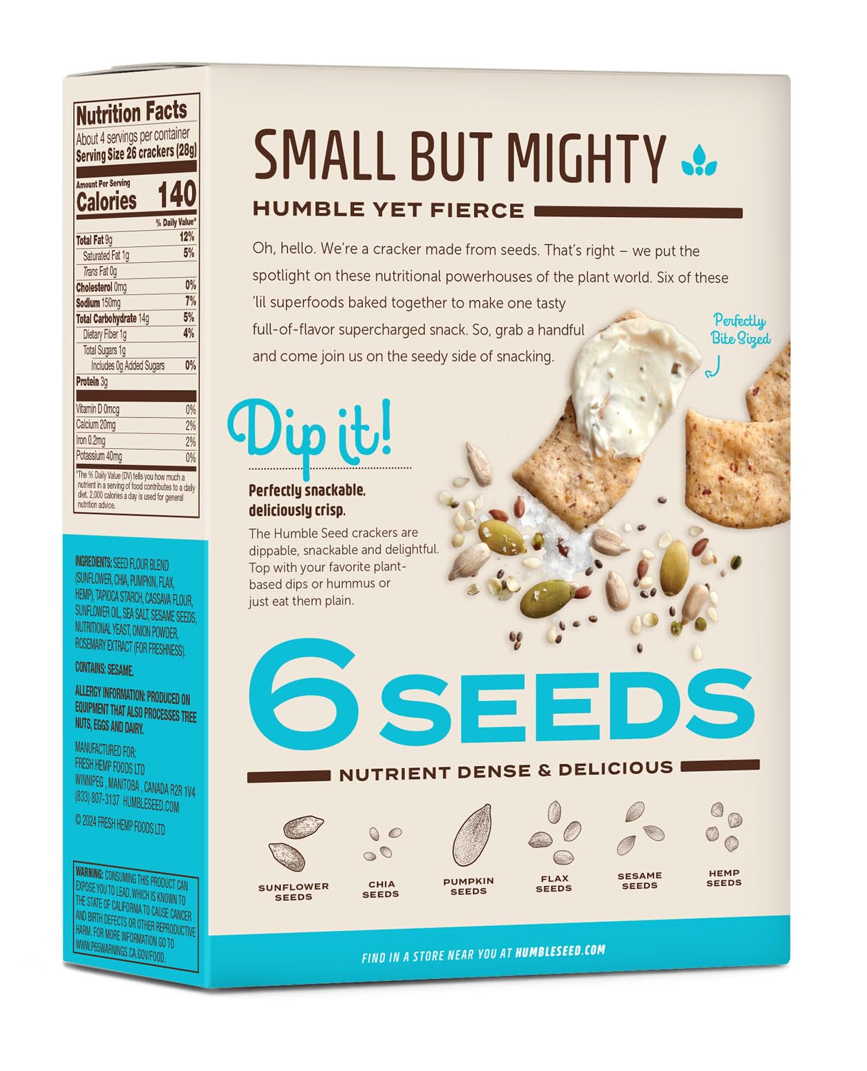 The Humble Seed Grain Free Crackers, Sea Salt, Plant-Based, Paleo Friendly, Gluten Free & Non-GMO, 4.25 Ounce (Pack of 6)