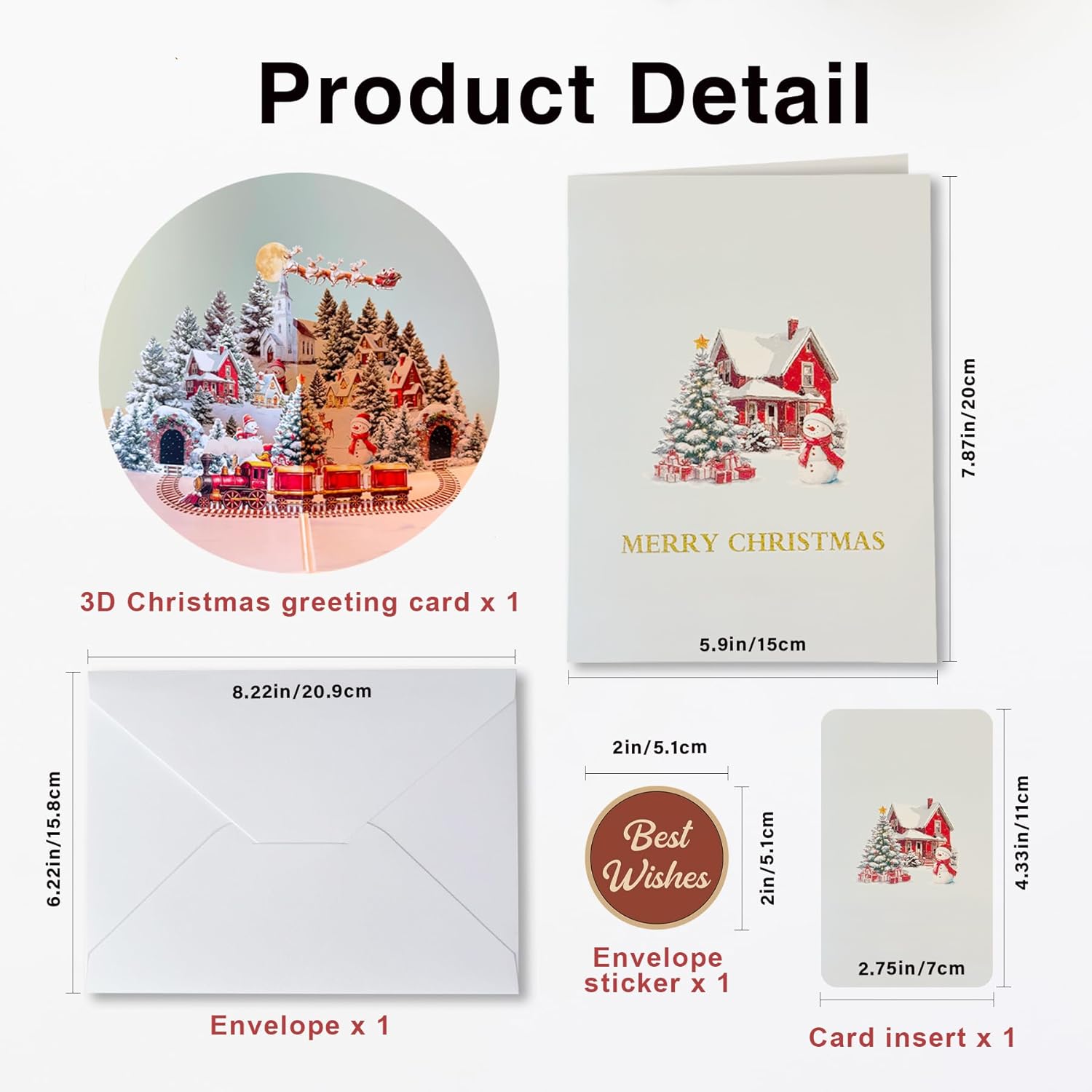 Christmas Train Pop Up Card 3D Vintage Steam Train Greeting Card, Xmas Festive Handcrafted Christmas Cards for Adults, Happy New Year Winter Xmas - Image 2