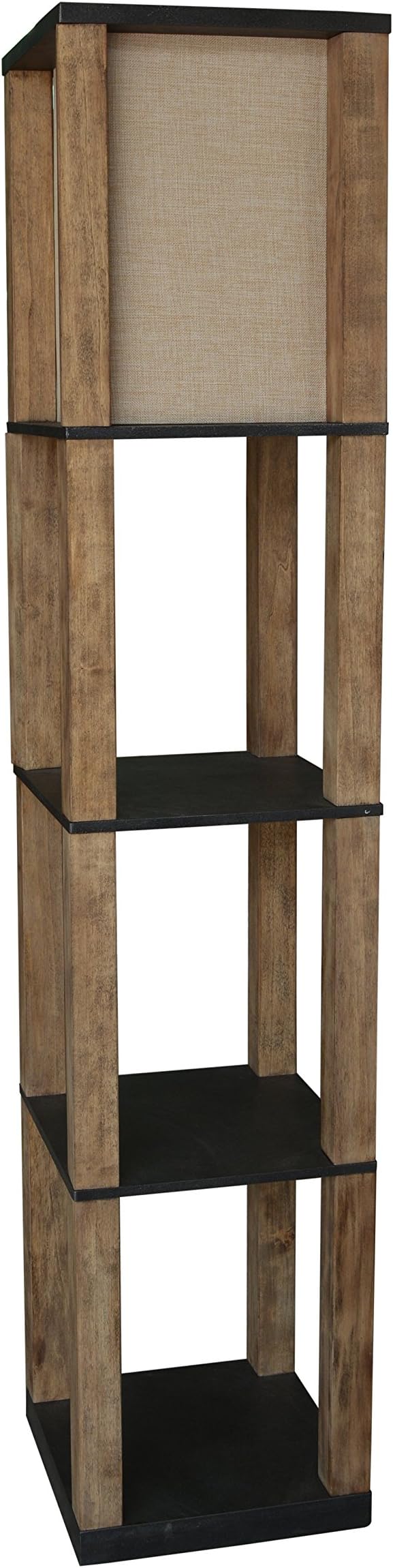 LPS-212 Wooden Shelf Floor Lamp, Natural Wood/Textured Black Finish