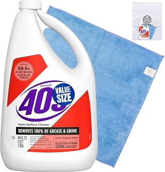 409 Multi-Surface Cleaner Antibacterial Degreaser Refill Bottle 64 oz Kills 99.9% of Germs bundled with Microfiber Cleaning Cloth