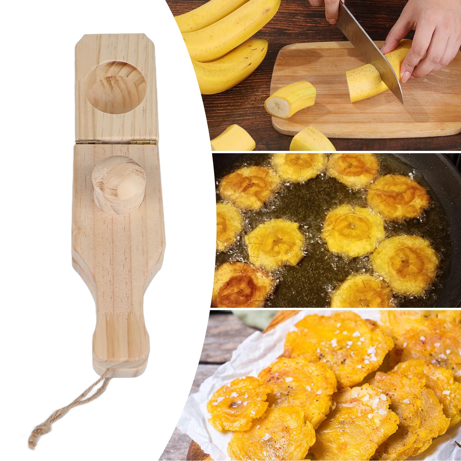 Prensa de Plátano, Tostonera de Madera, Triturador de Plátano, Plátano Frito Reutilizable, Máquina de Plátanos Rellenos con Cordón Colgante