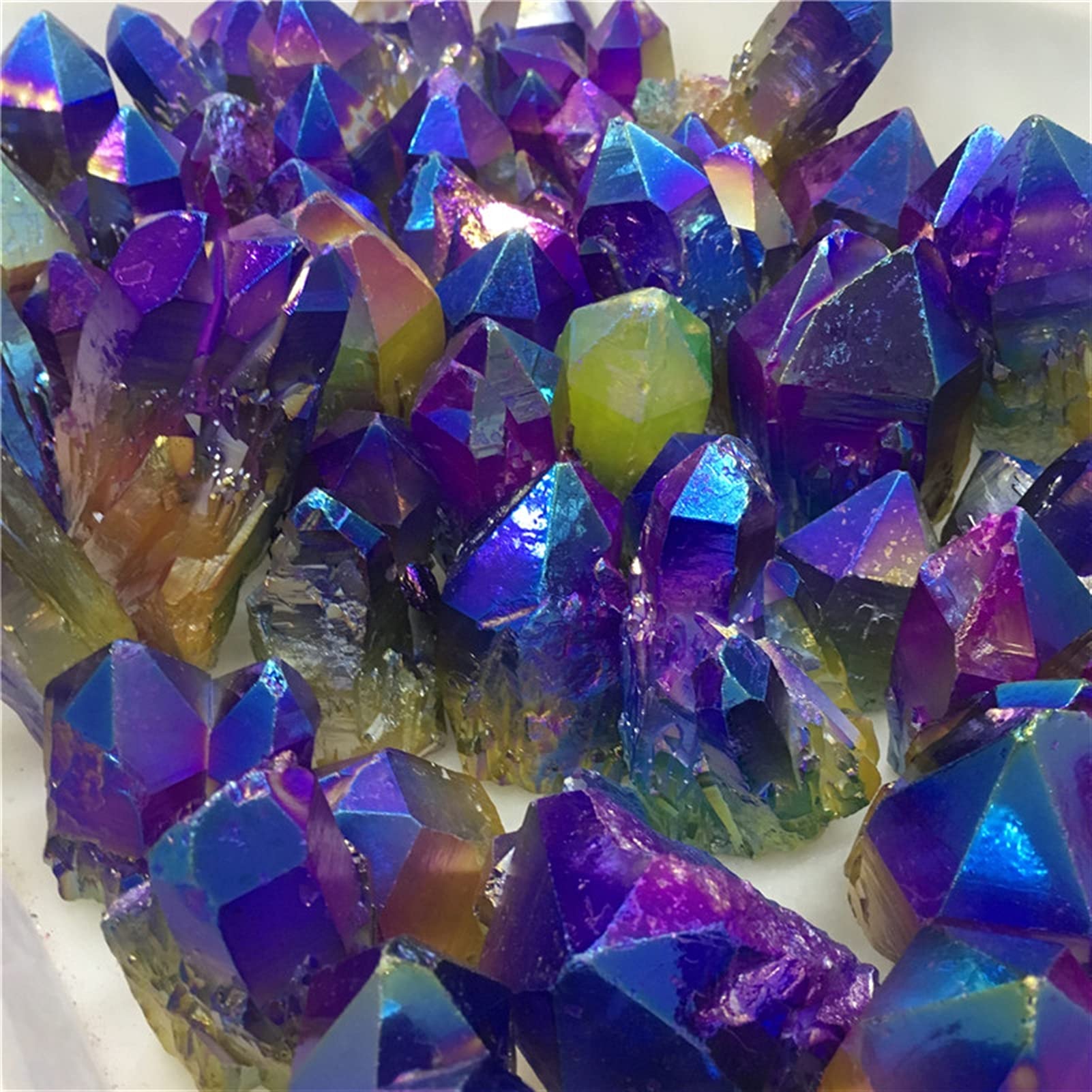 Amazon.co.jp: 美しいカラフルな紫色の黄色いブルーオーラ水晶結晶 
