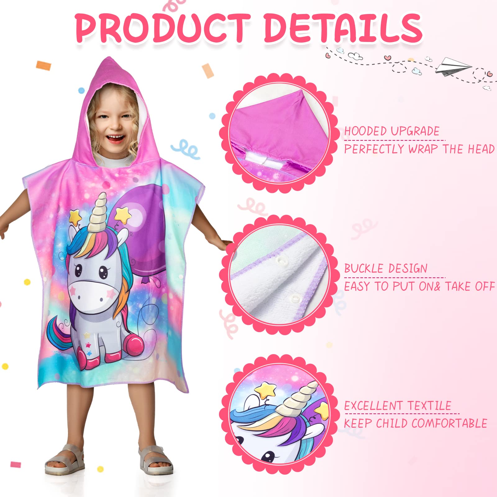 Foaincore 10 Stück Kapuzenhandtücher für Kleinkinder, Kinder, Poncho-Handtücher, Kinder, Strandtücher, 119,6 x 61 cm, weiche Mikrofaser, Baby-Kapuze, Pool-Handtuch, Poncho, Wickel-Bademantel mit