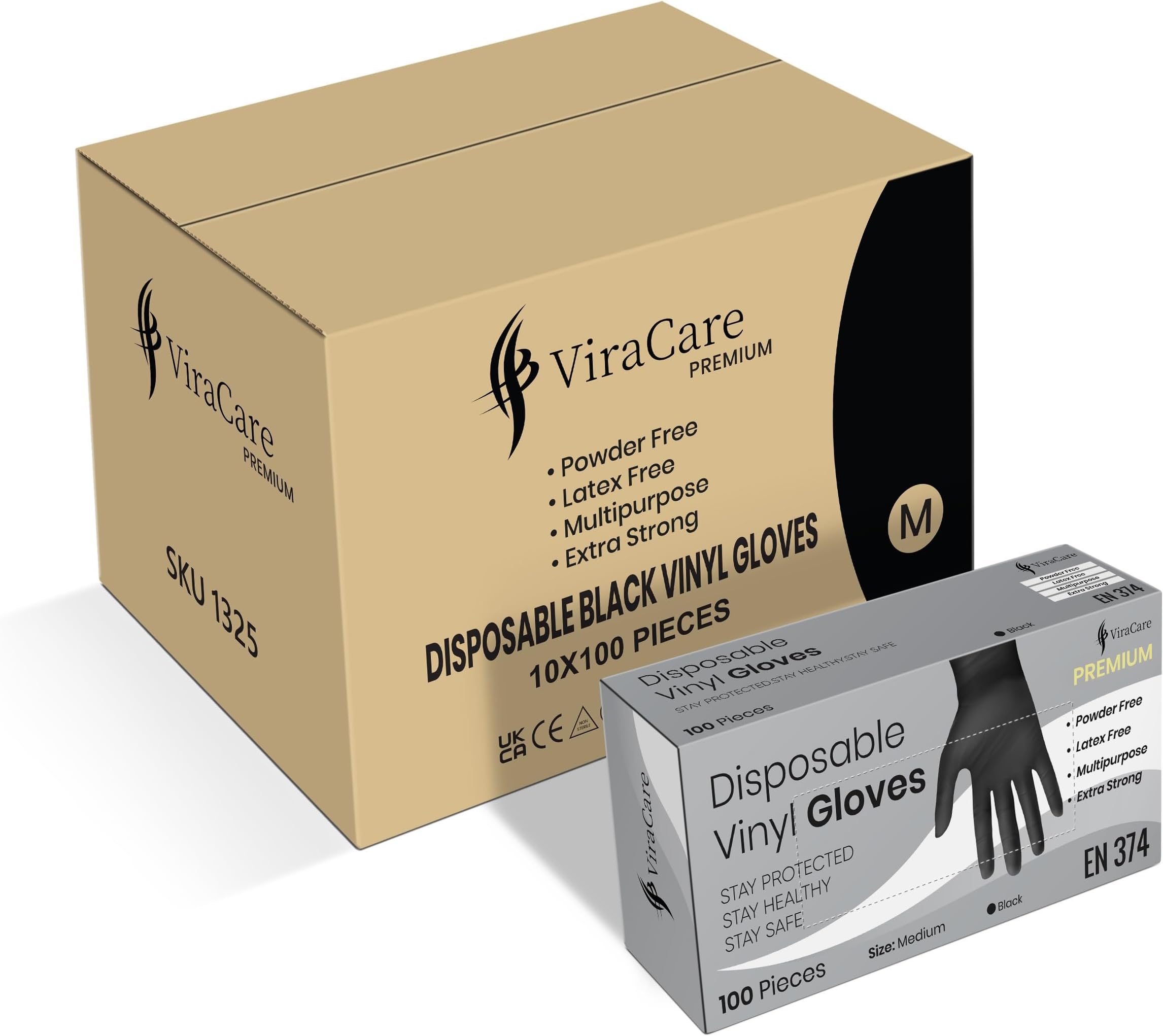 1000 x Black Premium Disposable Gloves Medium | Double Thickness | Vinyl Gloves Disposable Medium | Latex free Gloves | Powder Free Gloves | Black Gloves Disposable | Non-Sterile | (Medium)