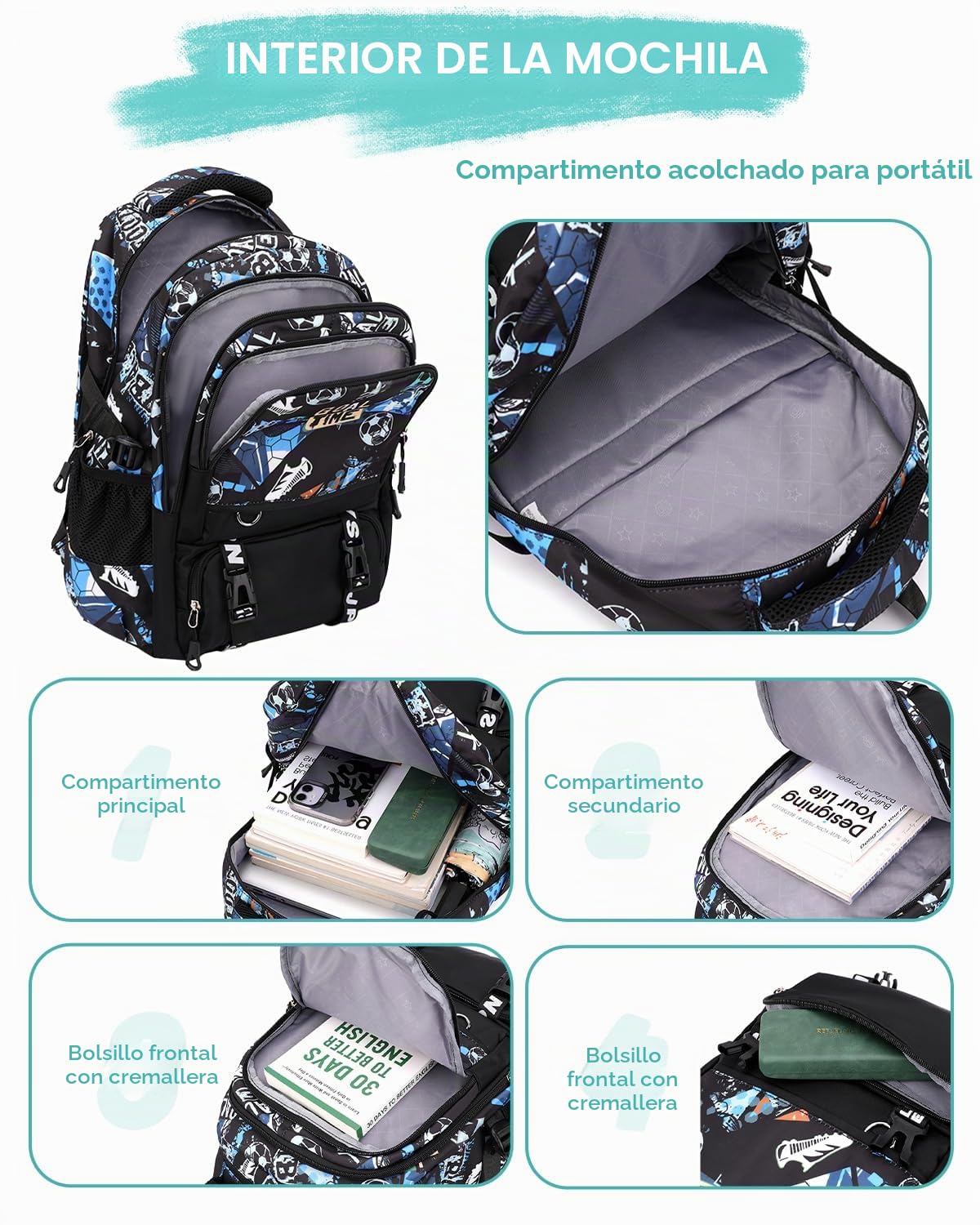 Tanou Mochila Adolescente Chico, Mochilas Escolares de Futbol para Niños