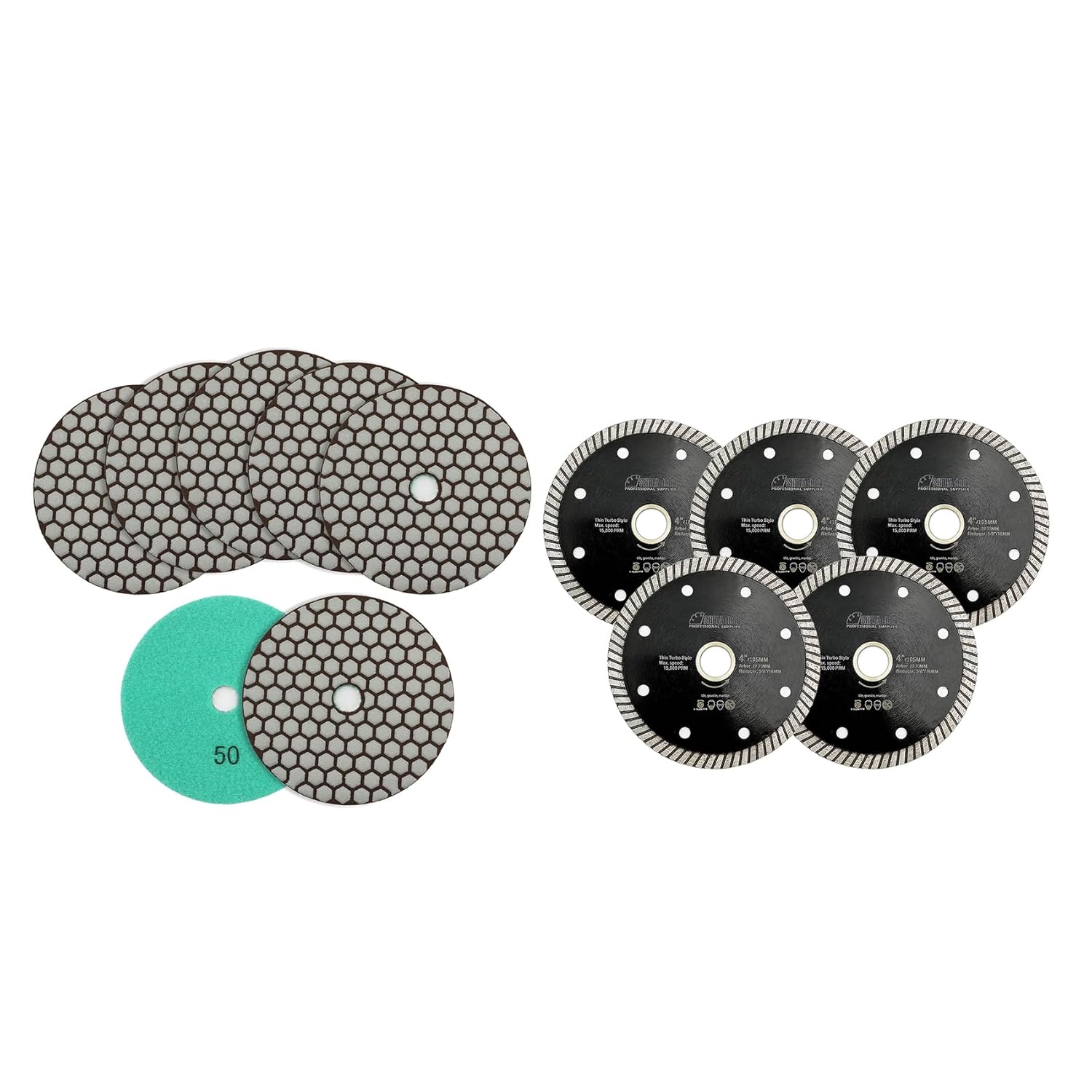 SHDIATOOL 5 Inch Dry Diamond polishing Pads Grit 50 for Granite Marble Quartz(7-Pack)