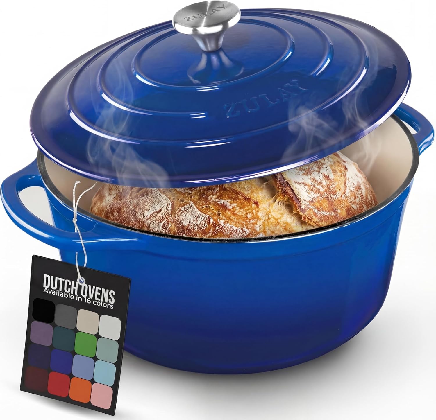 Zulay Kitchen 7.7 Quart Enameled Cast Iron Dutch Oven Pot with Lid – Premium Durability & Oven Safe up to 500°F – Heavy Duty Cookware Perfect for Bread Baking, Stews, Braising & Roasting – Blue