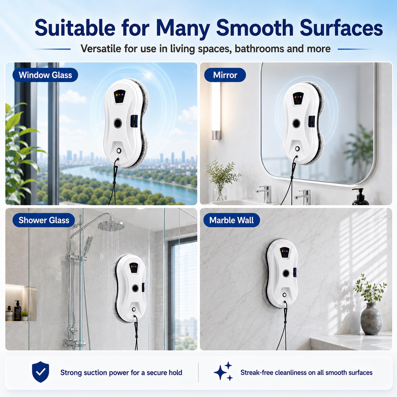 MIAOXIAOLONG Limpiacristales Robot con Seguridad 3 Capas, Navegación Inteligente, Succión 5600Pa y UPS Anticaídas, Ideal para Ventanas Altas, Puertas de Vidrio, Ducha, Regalo para Padres