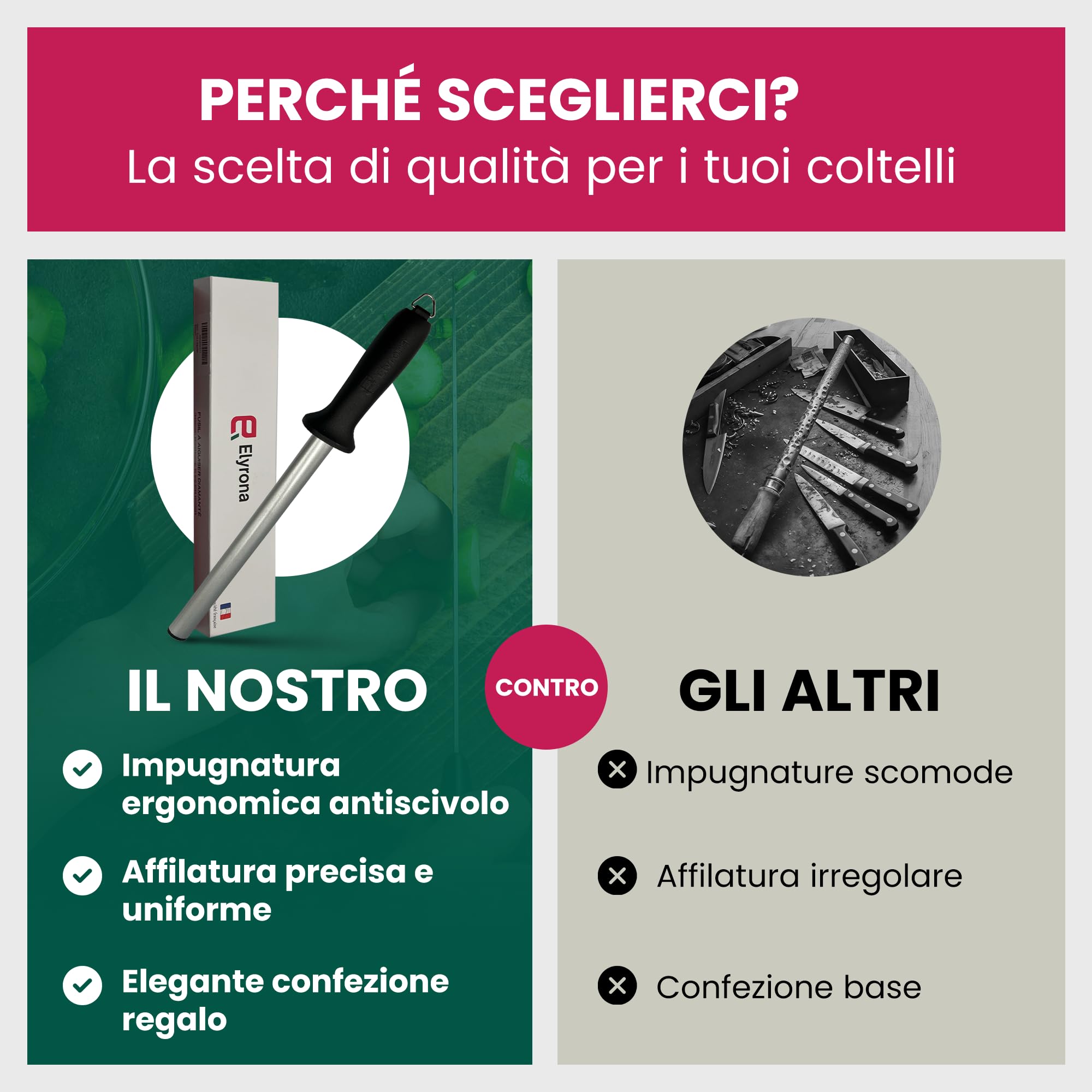 Affilacoltelli Professionale Diamantato 25 cm – Acciaino per Coltelli Cucina Manuale – Affila Coltelli Acciaio con Manico Antiscivolo – Mola Affilacoltelli per Tutti i Tipi di Lame
