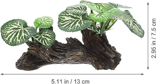 Vista 24 de Rama de esquina de reptil, rama de árbol trepadora de resina con hojas, plantas de terrario, ramas, peces, tortuga, tanque de decoración
