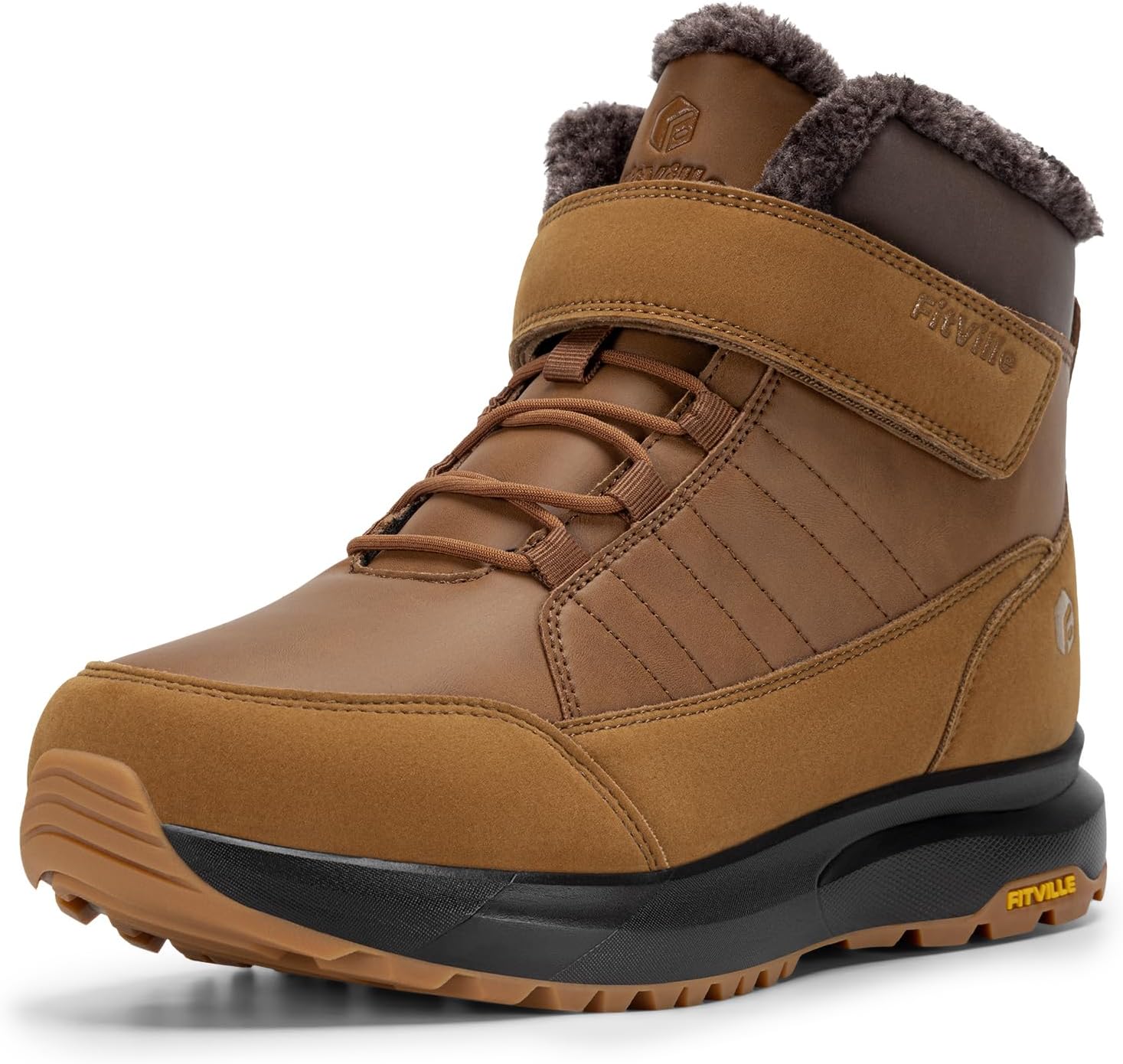 FitVille Wide Width Mens Winter Boots Fur Lined Extra Wide Snow Boot Lightweight Non Slip Outdoor Mens Diabetic Shoes for Flat Feet